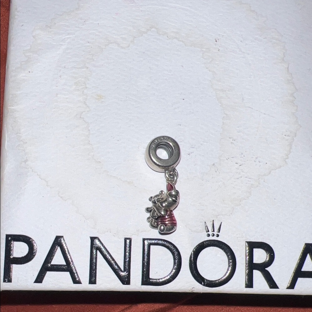 Pandora Silver Elephant Dangle Charm with Pink Stripes